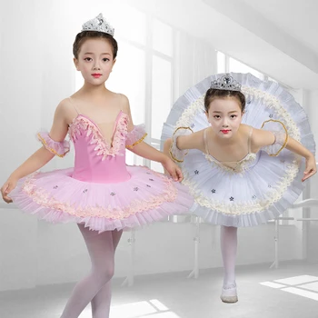 Pembe Bale Elbise Kız Tutu Çocuk Bale Dans Kostümleri Balerin Elbise Profesyonel Noel Sahne Çocuk Parti Elbise