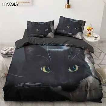 Pet Siyah Kedi Tasarım 3D Yatak Takımları Beyaz Yorgan yorgan kılıfı Seti Yorgan çarşaf Yastık Kılıfı Kral Kraliçe 140 * 210cm Boyutu Köpekler