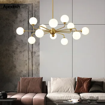 Post Modern avize bakır cam gölge tavan avize oturma odası dekor için asılı lamba yemek odası asma ışıkları