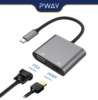 PWAY USB TİP - C HDMI ve VGA Splitter Video Hub USB - C HDMI adaptörü Yüksek Hızlı 4K@60Hz HD Video PC Akıllı Telefon İçin