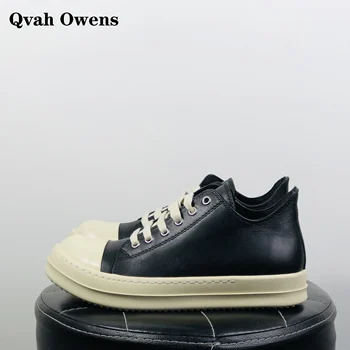 Qvah Owens Erkekler Rahat Ayakkabılar Hakiki Deri Lüks Eğitmenler Lace Up Ayakkabı Kadınlar Yüksek Sokak Sonbahar Flats Siyah Pembe Sneakers