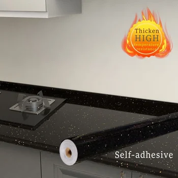 Refrakter Yağ geçirmez Siyah Kuvars Taş 3D Mermer Duvar Kağıdı yapışkan kağıt PVC Kendinden Yapışkanlı Banyo mutfak tezgahı Dekor