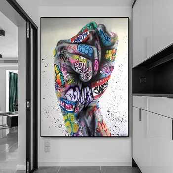 Renk Yumruk Graffiti Sanat Posterler ve Baskılar Soyut İlham Tuval Boyama Duvar sanat resmi Oturma Odası Ofis Ev Dekor