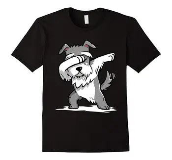 Schnauzer Sevimli Dabbing T-Shirt Komik Dab Dans Hediye Gömlek Marka Pamuk Erkekler Giyim Erkek Slim Fit T Gömlek Mektup Baskı