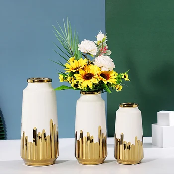 Seramik Vazo Beyaz Vazo Altın modern ev dekoru Oturma Odası Dekorasyon Masası Aksesuarları İç Ev Çiçek Vazolar Hediye