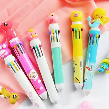 Sevimli 10 renkli hayvan şeklinde geri çekilebilir tükenmez kalem tek boynuzlu at kalem mekik kalemler