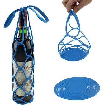 Silikon şarap şişesi saklama çantası Su Şişesi Tote Çanta Bardak Mat şarap şişesi Örgü Sepet Piknik Organizatör