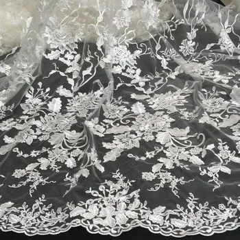 Son Tasarım Beyaz İsviçre vual dantel Payet nakış İle Afrika Nijeryalı Dantel Kumaş Fransız dantel kumaş Düğün İçin LW010A