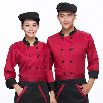 Sonbahar Kış Yemek Servisi Elbise Mutfak Şef Ceketler Üniforma Uzun Kollu Otel Aşçı İş Giysisi Elbise Restoran Şefi Giysileri