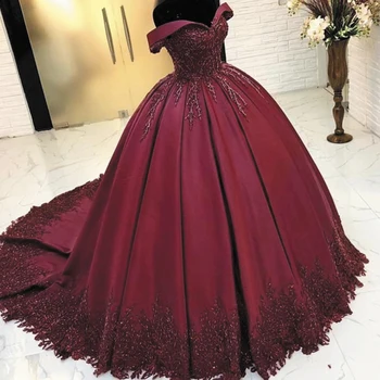 SuperKimJo Vestido De Noiva Bordo düğün elbisesi balo elbisesi Dantel Aplike Boncuklu Kapalı Omuz Lüks gelinlik