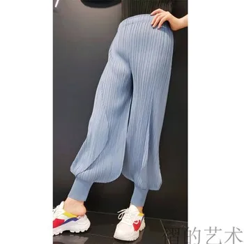 Sıcak satış Miyake moda Bahar ve yaz orta bel katı hip hop pantolon STOKTA