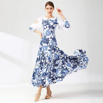 Sıcak Satış Yüksek Kalite Kadınlar Kız Uygulama Giyim Çiçek Uzun Vals Balo Salonu Dans Elbise