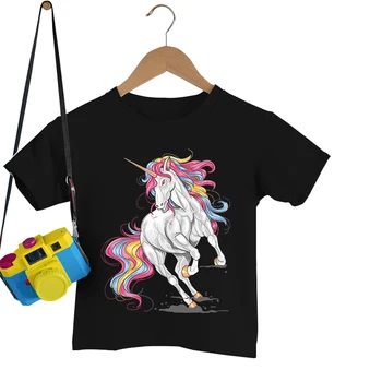 Sıçrayan Unicorn Kızlar Rahat Moda T-shirt Çocuk Erkek yuvarlak boyun Üstleri çocuk Karikatür Yaz Giyim 2022 Kısa Kollu Üstleri