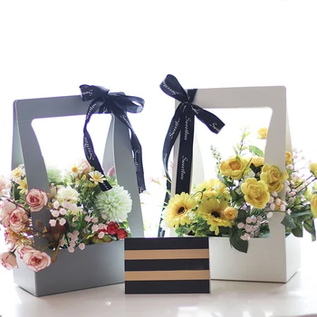 Taşınabilir Çiçekler Ambalaj Kutusu Tutamak Hediye Kutuları Düzenlemeleri Taze Çiçekler Kağıt Karton Hediye Çantası Malzemeleri