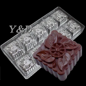Temizle Yeni Yeni 4.8*4.8*2.7 cm Çiçek Tasarım Kare Polikarbonat Mooncake Kalıp PC Sert Çikolata Kalıpları