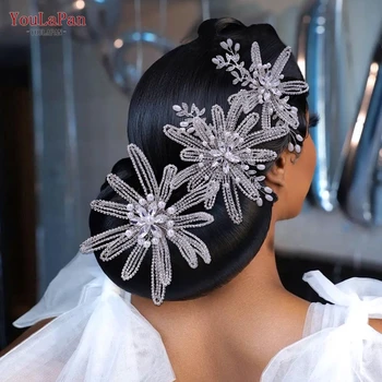 TOPQUEEN HP473 Zarif Çiçek Gelin Başlığı Tarak ıle Düğün saç aksesuarları Kadın Şapkalar Gümüş Kristal Gelin Saç Tarak