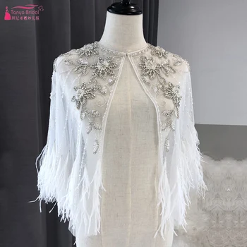 Tüy Boncuk Bling Düğün Bolero Püskül Kristal Resmi Elbise Ceket Lüks Outstand Gelin Pelerin Aksesuarları ZJ013