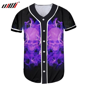 UJWI Adam Yeni 3D Beyzbol Gömlek Baskılı Mor Alev Kafatasları Tshirt Erkek Trend Hip Hop Büyük Boy Unisex T-shirt