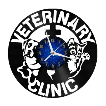 Veteriner Kliniği Kedi ve köpek tema 12 İnç Vinil Kayıt duvar saati Pil Kumandalı Sessiz Sigara Geçiyor