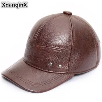 XdanqinX Yeni Hakiki Deri Şapka Kış Orta Yaşlı erkek Sığır Derisi Beyzbol Kapaklar Kulaklar Ayarlanabilir Boyutu Sıcak Earmuffs erkekler için