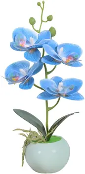 Yapay Bonsai Orkide Phalaenopsis Düzenlemeleri Çiçek Seramik Vazo ev ofis dekorasyonu (Mavi)
