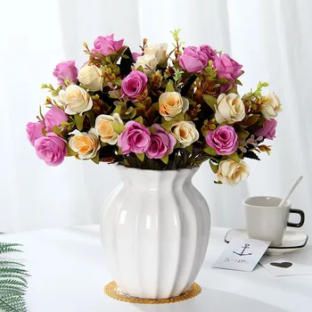 Yapay çiçekler İpek gül Buketi Şakayık Vintage Gelin Sahte Çiçek Ev Düğün Dekorasyon