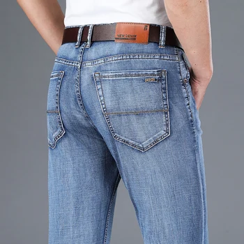 Yaz erkek İnce Duman Gri Düz Kot Klasik İş Moda Streç Denim Pantolon Erkek Marka Pantolon