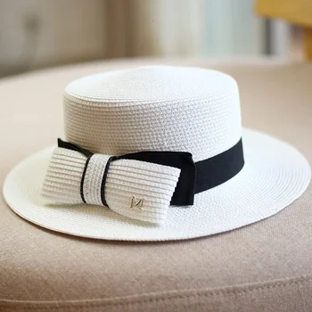 Yaz Kadın Hasır plaj şapkası Kadın Rahat Panama Şapka Bayan Şerit Klasik İlmek Düz güneş şapkası Kadın Fedoras Seyahat Hasır Şapka