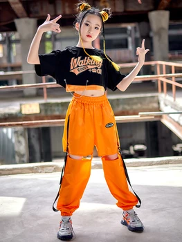 Yaz Çocuk Giysileri Kız Hip Hop dans kostümü Kısa Kollu Üstleri Kargo Pantolon Sokak Dansı Caz Dans Kıyafeti Kpop Giyim BL8619