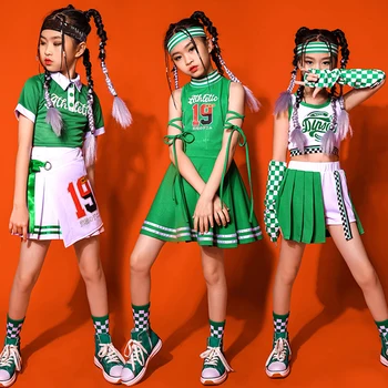 Yeni Amigo Performans Dans Kıyafeti Kız Caz Kostümleri Yeşil Setleri Sahne Gösterisi Giyim Çocuklar Hip Hop Dans Elbise XS4088