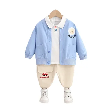 Yeni Bahar Sonbahar Çocuk Moda Giyim Bebek Erkek Kız Ceket T Shirt Pantolon 3 adet / takım Çocuk Giyim Bebek Pamuk Eşofman