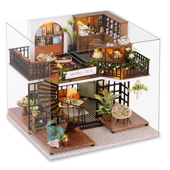 Yeni DIY El Monte Yaratıcı Bebek Evi Modeli DIY Kabin Çift Layler Orman Çay Evi kapaklı Güzel Dükkanı Tatil Hediye