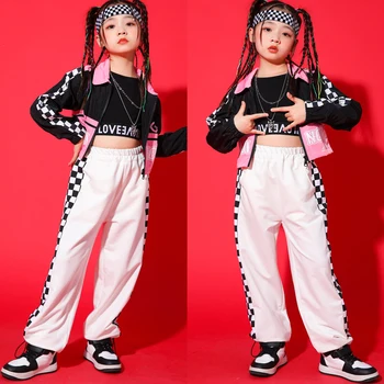 Yeni Kızlar Baskılı Ceket Gevşek Pantolon Sokak Giyim Caz Dans Performansı Kostümleri Çocuk Balo Salonu Hip Hop Rave Giyim DQS11117