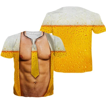 Yeni yaz sevimli 3d komik kas bira T-shirt plaj sokak rahat kısa kollu çiftler moda üst giyim spor nefes ışık .
