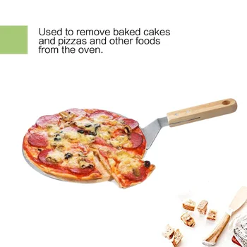 yooap 10 İnç Paslanmaz Çelik Pişirme Malzemeleri Pizza Kürek Flanşlı Ahşap Saplı Kürek Kek Transferi Pişirme Aracı
