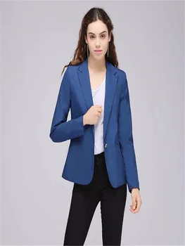 Zarif 2 Parça kadın Mavi Ceket Siyah Pantolon Iş resmi takım elbiseler Kadın Slim Fit Ofis kadın giysisi Takım Elbise Terno Feminino