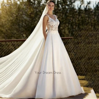 Zarif düğün elbisesi Yumuşak Saten Kadınlar İçin gelin kıyafeti Custom Made Ölçü A-line Tren Robe De Mariee 2023 Yüksek Boyun Kolsuz