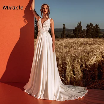 Zevkli A-Line düğün elbisesi Baştan Çıkarıcı V Yaka gelin kıyafeti Güzel Backless Gelin Elbise Olgun Kolsuz Düşkün Vestido De Novia