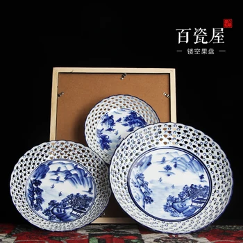 Çin El-Boyalı Seramik Mavi ve Beyaz İçi Boş meyve tabağı Yaratıcı Avrupa Buda meyve tabağı Oturma Odası ve çay masası