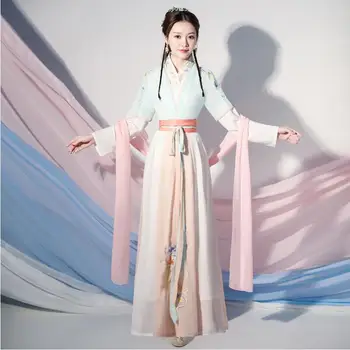 Çin geleneksel hanfu festivali parti elbise çiçek işlemeli giyim zarif halk dans kostümü prenses sahne giyim