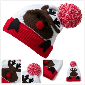 Çocuk Kış Geyik Örme ponponlu bere Bobble Şapka Ponpon Yün Şapka Çocuk Kız Erkek Sıcak Yürümeye Başlayan Bebek Şapka noel hediyesi