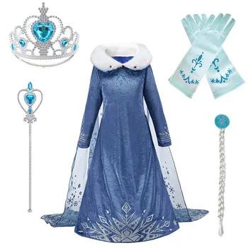 Çocuklar Dondurulmuş Elbisesi Küçük Kızlar Elsa Doğum Günü Mavi Elbise Çocuk Sonbahar Kış Dans Pelerin Elbise Cosplay Kar Tanesi Kostüm