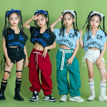 Çocuklar Konser Hip Hop Gösterisi Giyim Kırpma Tankı Üstleri Tshirt kargo pantolon Şort Kızlar Streetwear Caz Dans Kostümleri rave Giyim