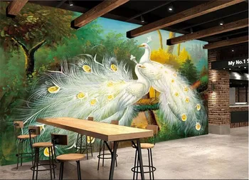 Özel 3D Duvar Kağıdı Güzel Beyaz Tavuskuşu Orman Manzara Boyama Fresk Oturma Odası Restoran Yatak Odası Sanat Duvar Kağıdı