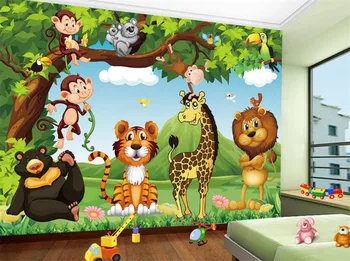 Özel Duvar Kağıdı 3D Karikatür Hayvan Dünya Çocuk Çocuk Yatak Odası Zemin duvar tablosu Çevre Dostu Dokunmamış Duvar Kağıdı 3 D