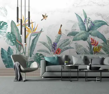 Özel tropikal bitkiler çiçekler ve kuşlar Fotoğraf Duvar Kağıdı Oturma Odası Ev Dekor Boyama 3D duvar kağıdı yatak odası dekorasyon