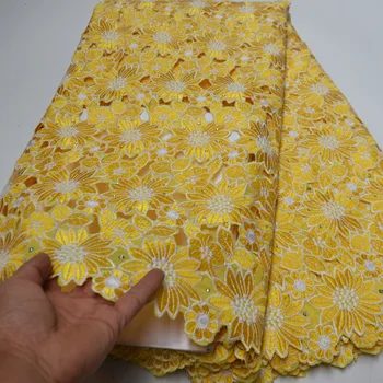 Ücretsiz kargo (5 yards / pc) Yüksek kaliteli sarı İsviçre vual dantel işlemeli Afrika düğün dantel kumaş parti elbise için CLP469