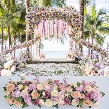 Şampanya Gül yapay çiçek şerit Düğün Pavilion Çiçekler şeritler kare gölgelik çiçek dekorasyonu Düğün Kaynağı 4 M x 24 cm