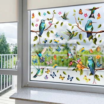 2 yaprak Sevimli Kuş ve Kelebek cam kapi Pencere duvar çıkartmaları Çocuklar için çocuk Odası Dekor Kuşlar Çıkartmaları Ev Dekorasyon