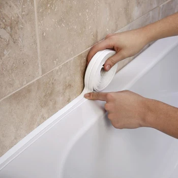 3.2 m x 22mm Banyo Duş Lavabo Banyo Sızdırmazlık Bandı Bant Beyaz PVC Kendinden yapışkanlı su geçirmez duvar çıkartması Banyo Mutfak için